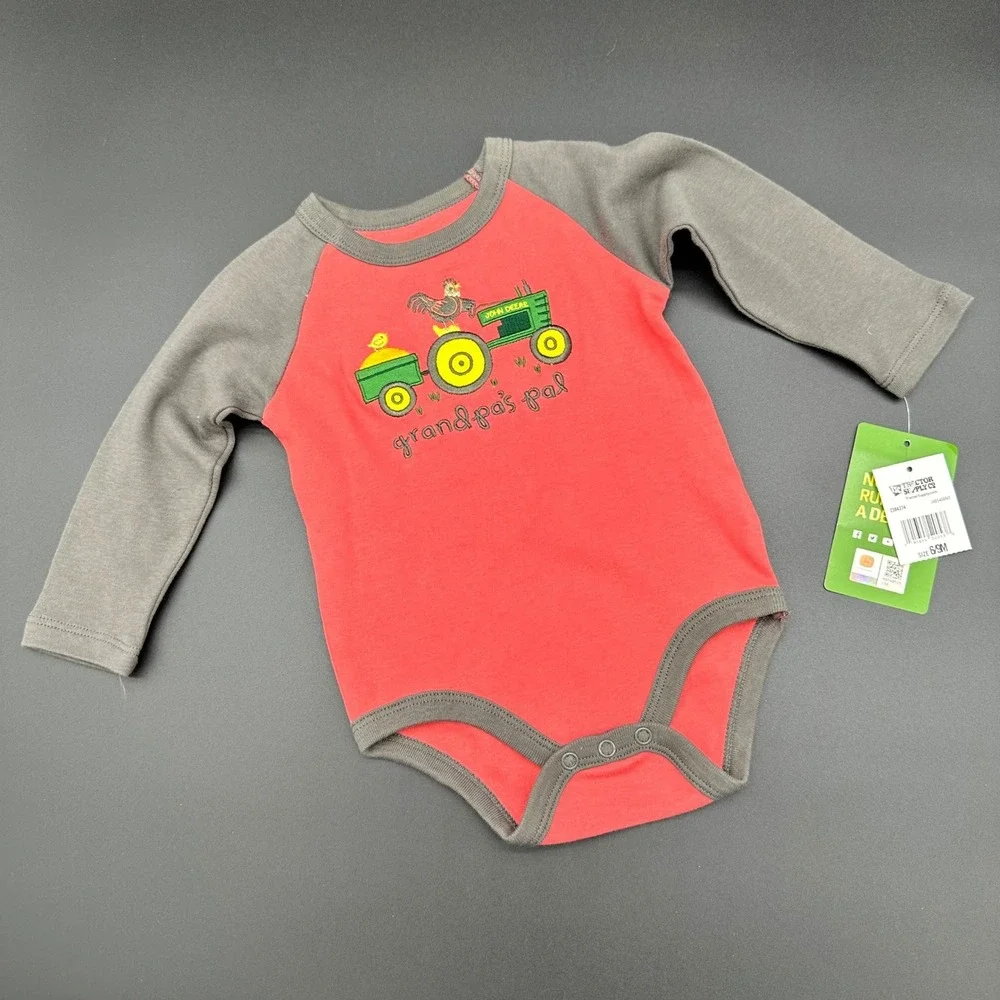John Deere Baby Boys Girls Long Sleeve Bodysuit Romper 6/9M Tractor Chicken Duck
